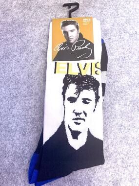 Elvis Presley Crew Socks One Size 7-12, Elvis Portrait, Official Merchandise